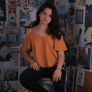 Mustard yellow off the shoulder top w/ thin straps